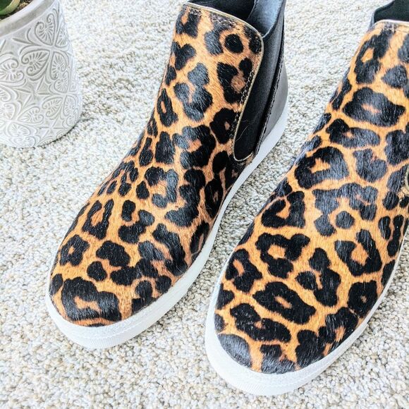 Genuine Cow Fur Sam Edelman High Top Leopard Sneakers - Picture 5 of 9